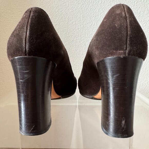 Gucci Vintage Horsebit Brown Suede Pumps Square Toe Block Heel Size 7 Resoled - Picture 16 of 16